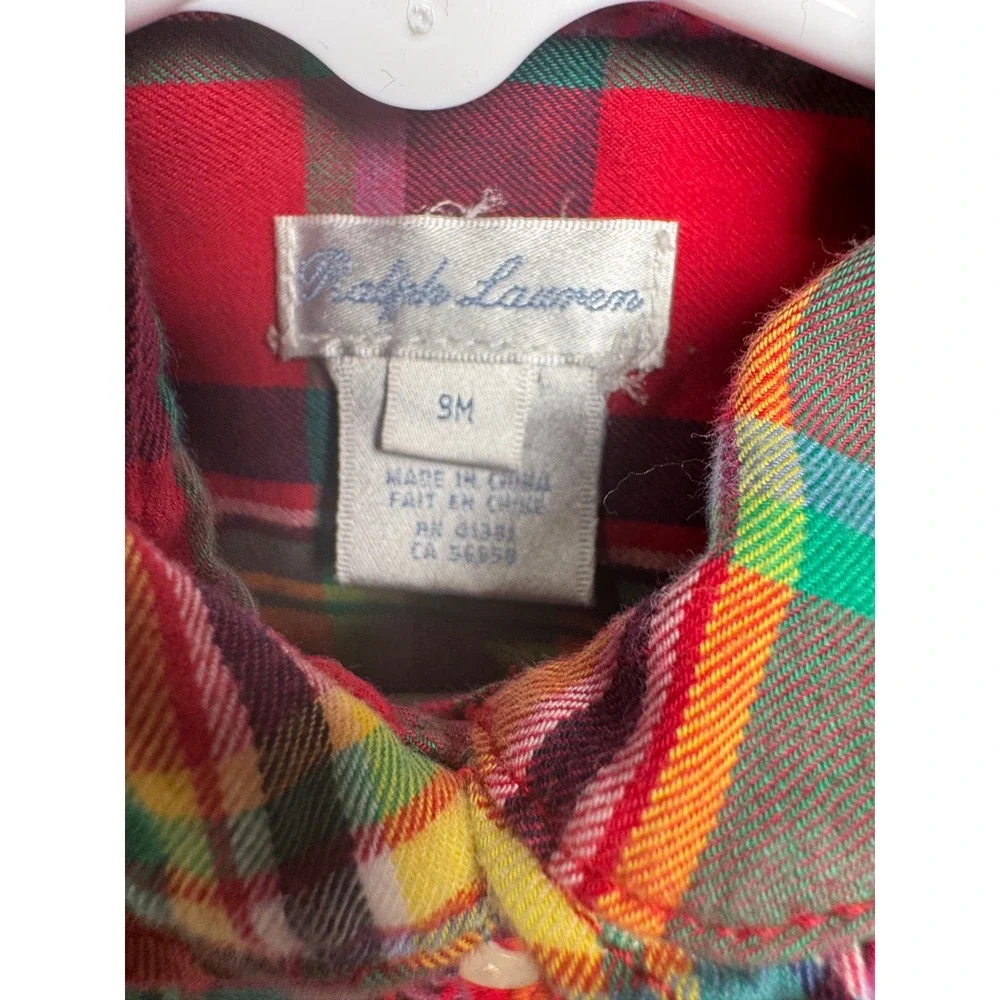 Ralph Lauren Baby Girls 9M Plaid Ruffle Button-Front Tunic Top Multicolor